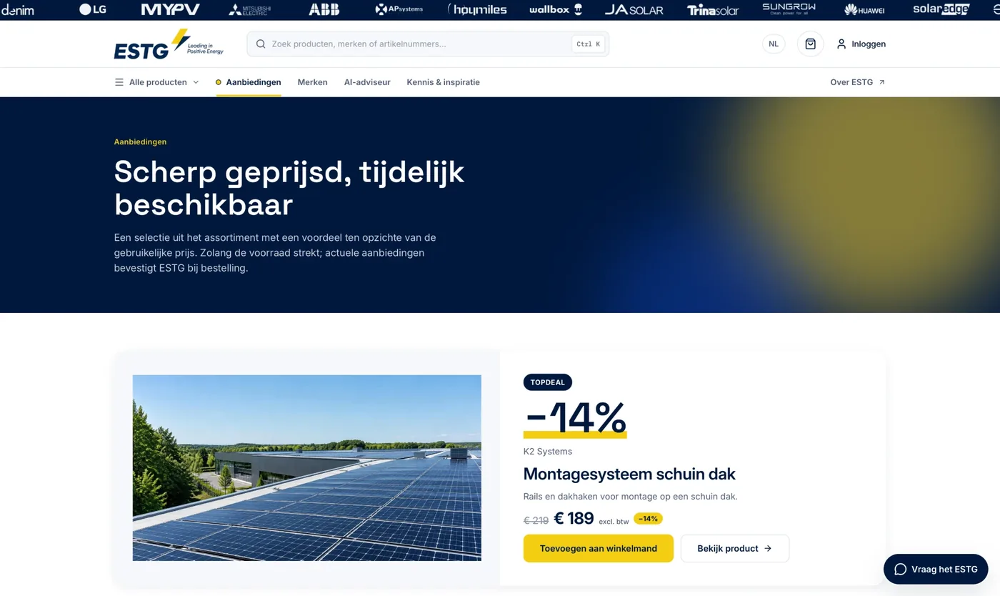 Aanbiedingenpagina met merken en kortingen