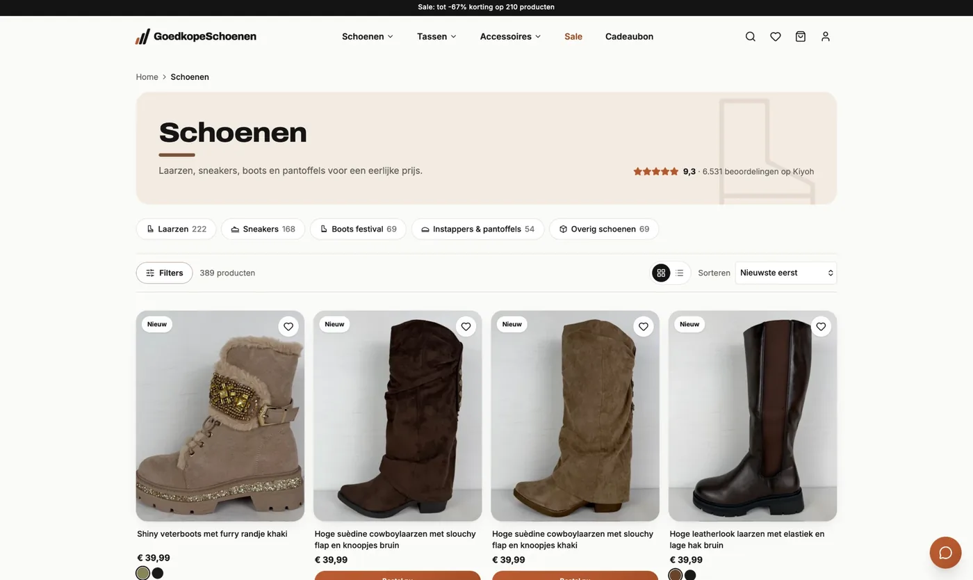 Productoverzicht met filters en productgrid