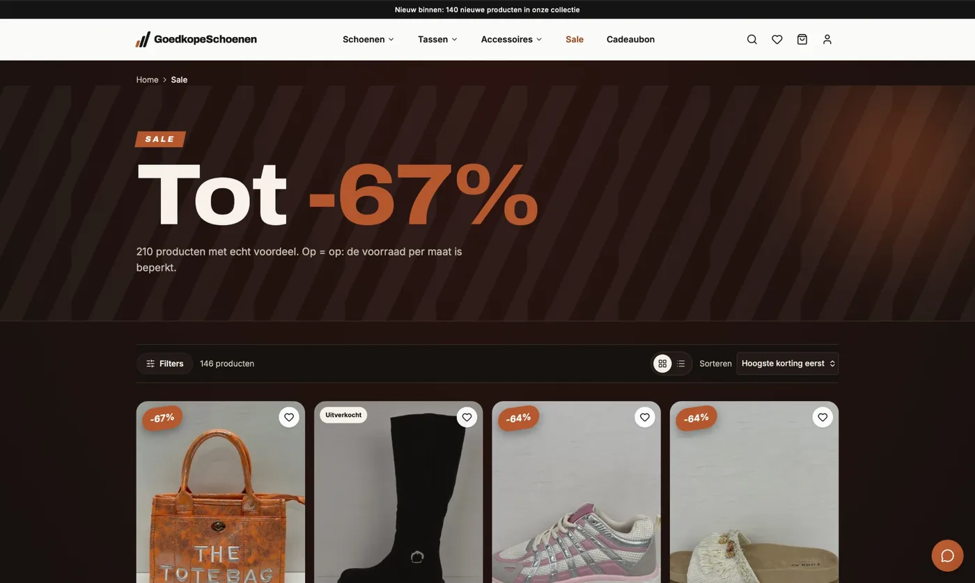 Sale-pagina met kortingen tot 67%